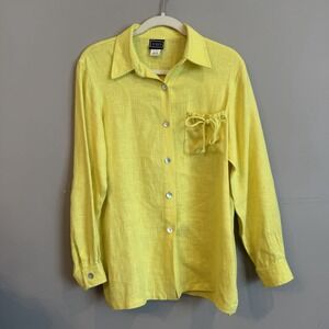 20 South Linen Bright Yellow Shell Button Blouse Medium USA Lagenlook Resortwear